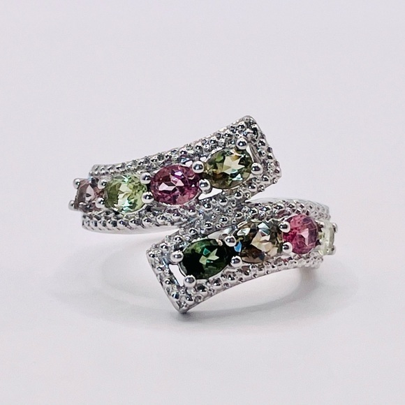 Jewelry - 1.00 CT Natural Tourmaline Oval Cut Rhodium Plated Silver Ring